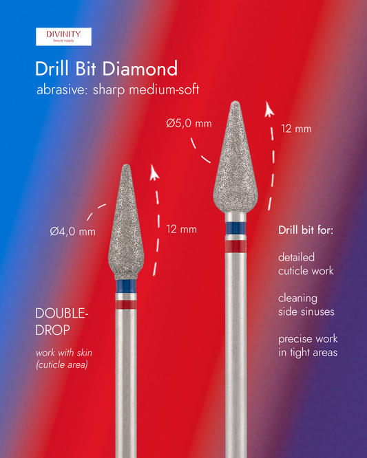 Diamond bit "double-drop" sharp red-blue, L- 12,0 mm., Ø4,0 mm. NEW