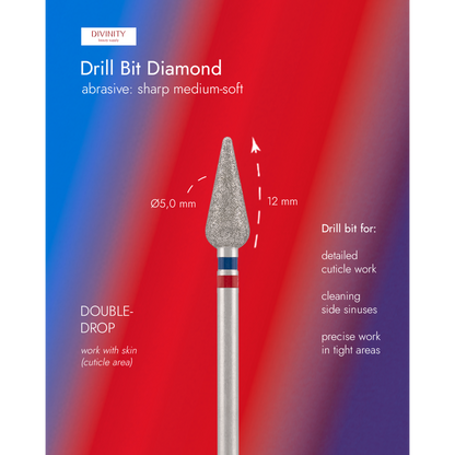 Diamond bit "double-drop" sharp red-blue, L- 12,0 mm., Ø5,0 mm. NEW