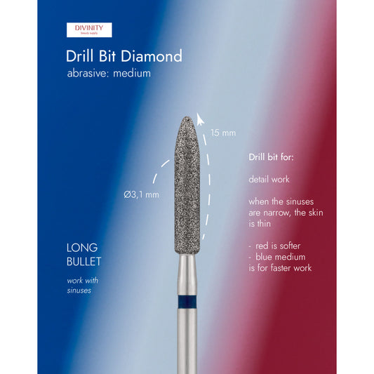Diamond bit "bullet", blue L- 15,0 mm., Ø3,1 mm. NEW
