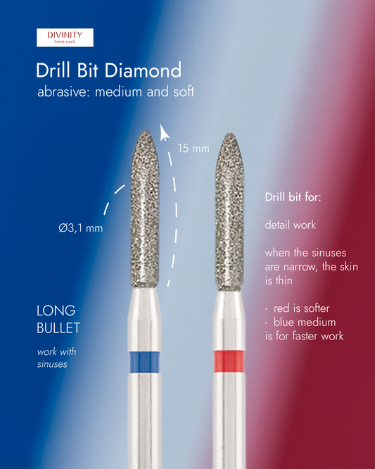 Diamond bit "bullet", red L- 15,0 mm., Ø3,1 mm.