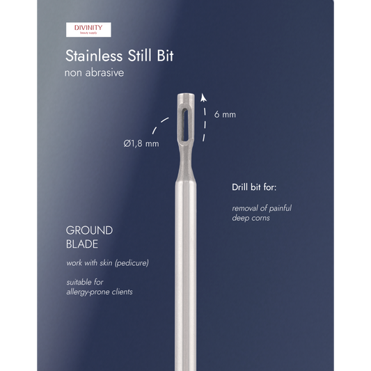 Stainless steel bit with ground blade, for removal of painful deep corns, L-6,0 mm., Ø1,8 mm.