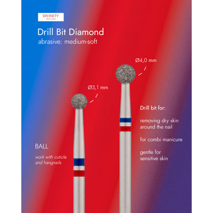 Particolare di Diamond bit "ball" blue-red, Ø3,1 mm. NEW