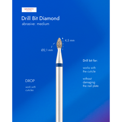 Diamond bit "drop" blue, L- 5,0 mm., Ø2,1 mm.