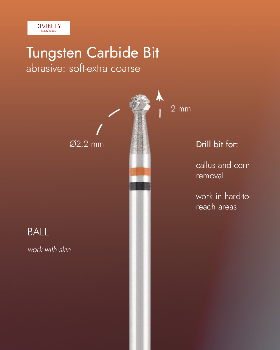 Tungsten carbide bit "ball" red-black, L-2,0 mm., Ø2,2 mm