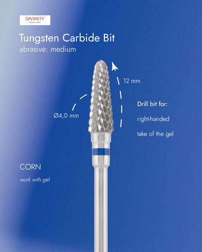 Tungsten carbide bit "cone" straight, blue, L-12,0 mm., Ø4,0 mm