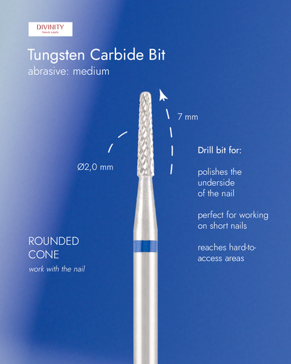 Tungsten carbide bit "rounded cone" blue, L-7,0 mm., Ø2,0 mm