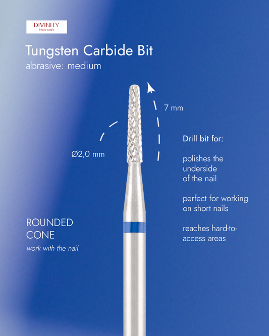 Tungsten carbide bit "rounded cone" blue, L-7,0 mm., Ø2,0 mm