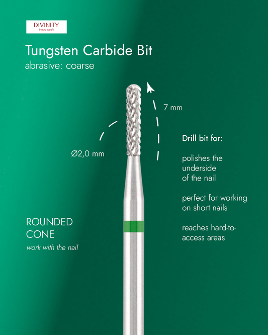 Tungsten carbide bit "rounded cone" green, L-7,0 mm., Ø2,0 mm