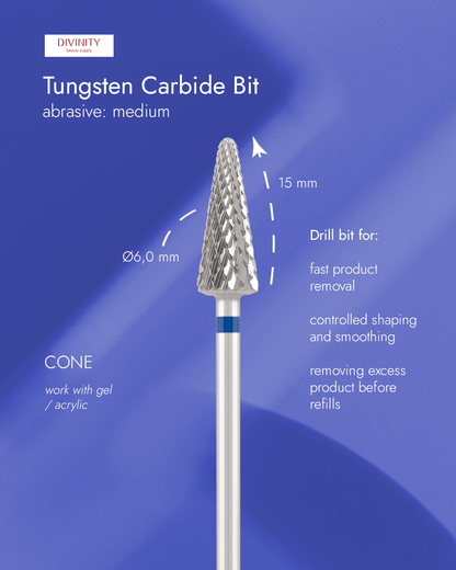 Tungsten carbide bit "cone" blue, L-15,0 mm., Ø6,0 mm