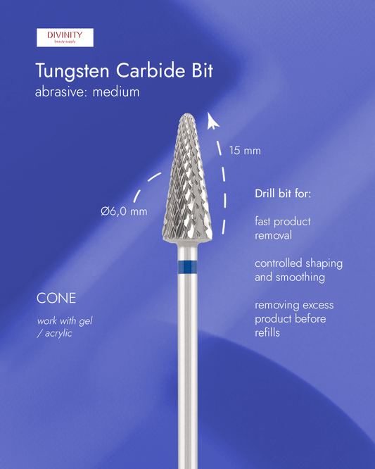 Tungsten carbide bit "cone" blue, L-15,0 mm., Ø6,0 mm