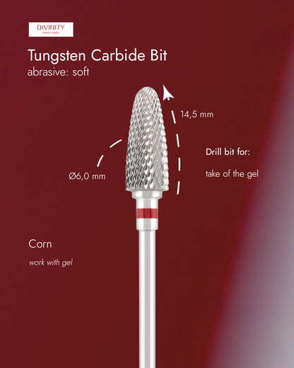 Tungsten carbide bit "corn" red, L-14,5 mm., Ø6,0 mm