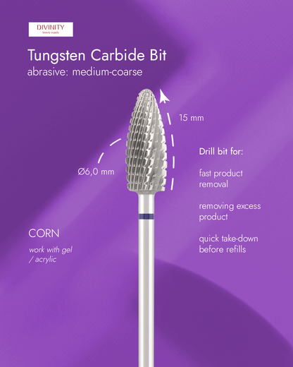 Tungsten carbide bit "corn" violet, L-15,0 mm., Ø6,0 mm