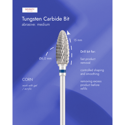Tungsten carbide bit "corn" blue, L-15,0 mm., Ø6,0 mm