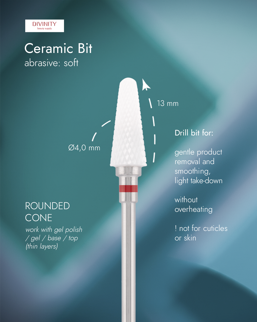 Ceramic bit "rounded cone" red, L-13,0 mm., Ø4,0 mm
