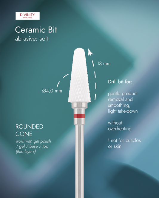 Ceramic bit "rounded cone" red, L-13,0 mm., Ø4,0 mm