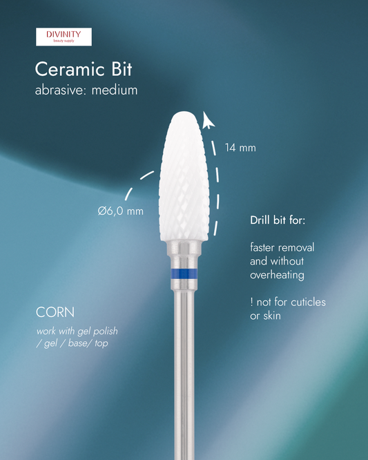Ceramic bit "corn" blue, L-14,0 mm., Ø6,0 mm