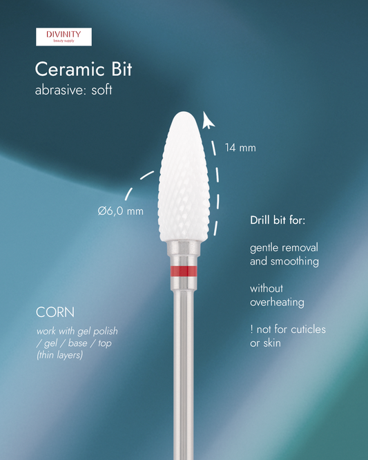 Ceramic bit "corn" red, L-14,0 mm., Ø6,0 mm