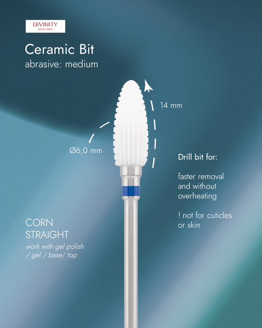 Ceramic bit "Reversable corn" straight, blue, L-14,0 mm., Ø6,0 mm