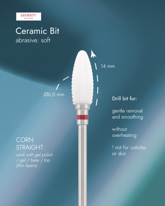 Ceramic bit "Reversable corn" straight, red, L-14,0 mm., Ø6,0 mm