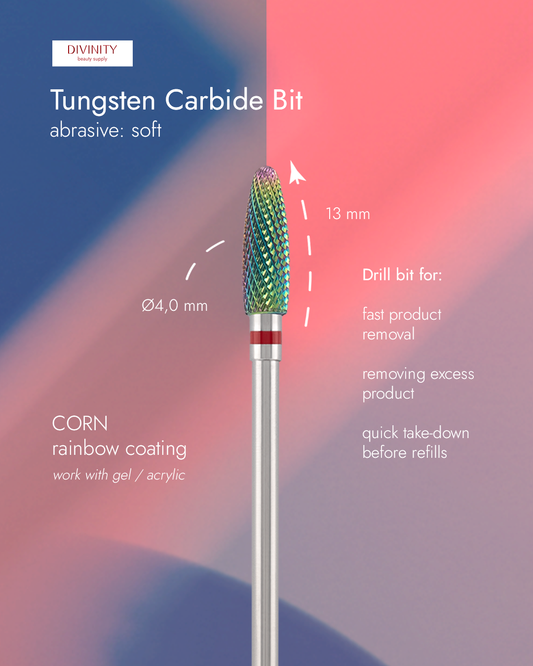 Tungsten carbide bit "Reversable corn" red (rainbow coating), L-13,0 mm., Ø4,0 mm