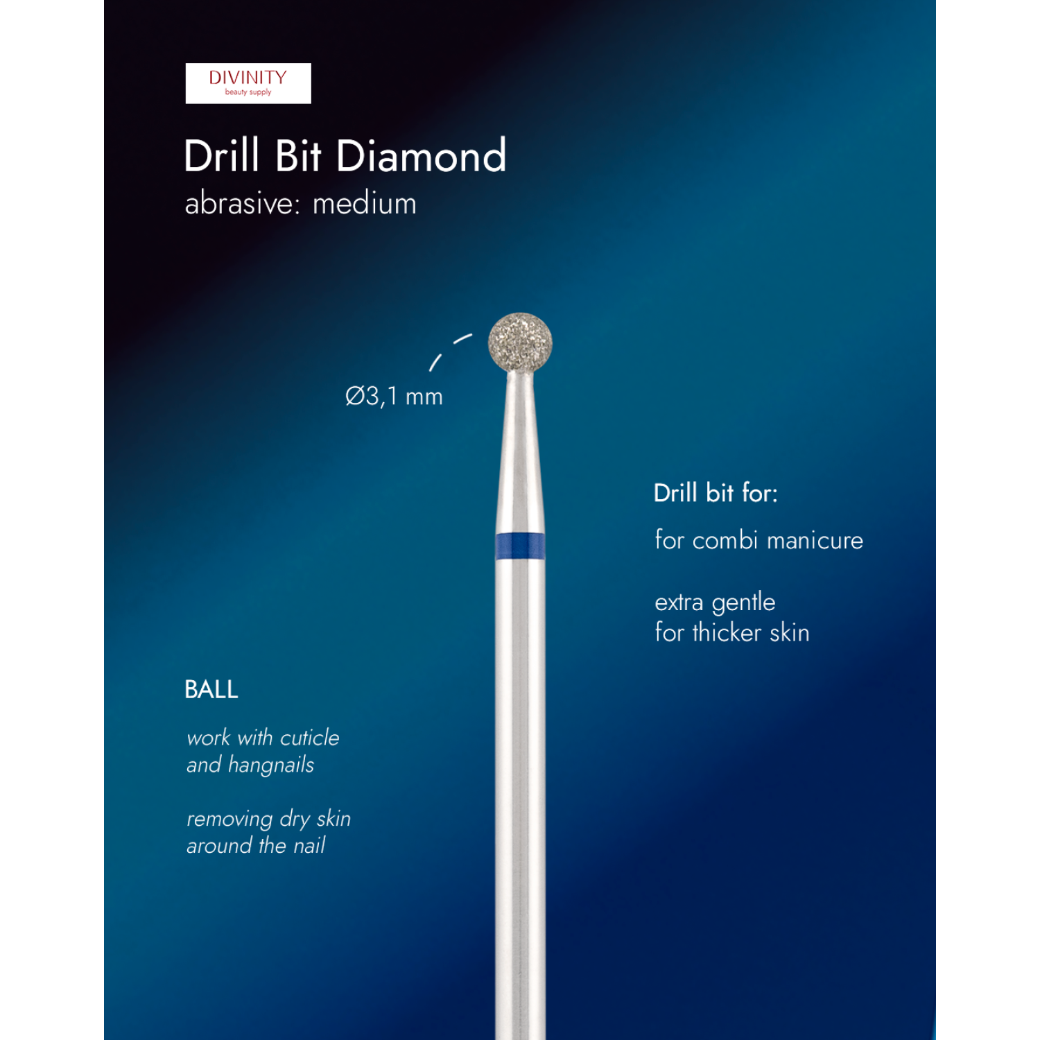 Diamond bit "ball" blue, Ø3,1 mm.