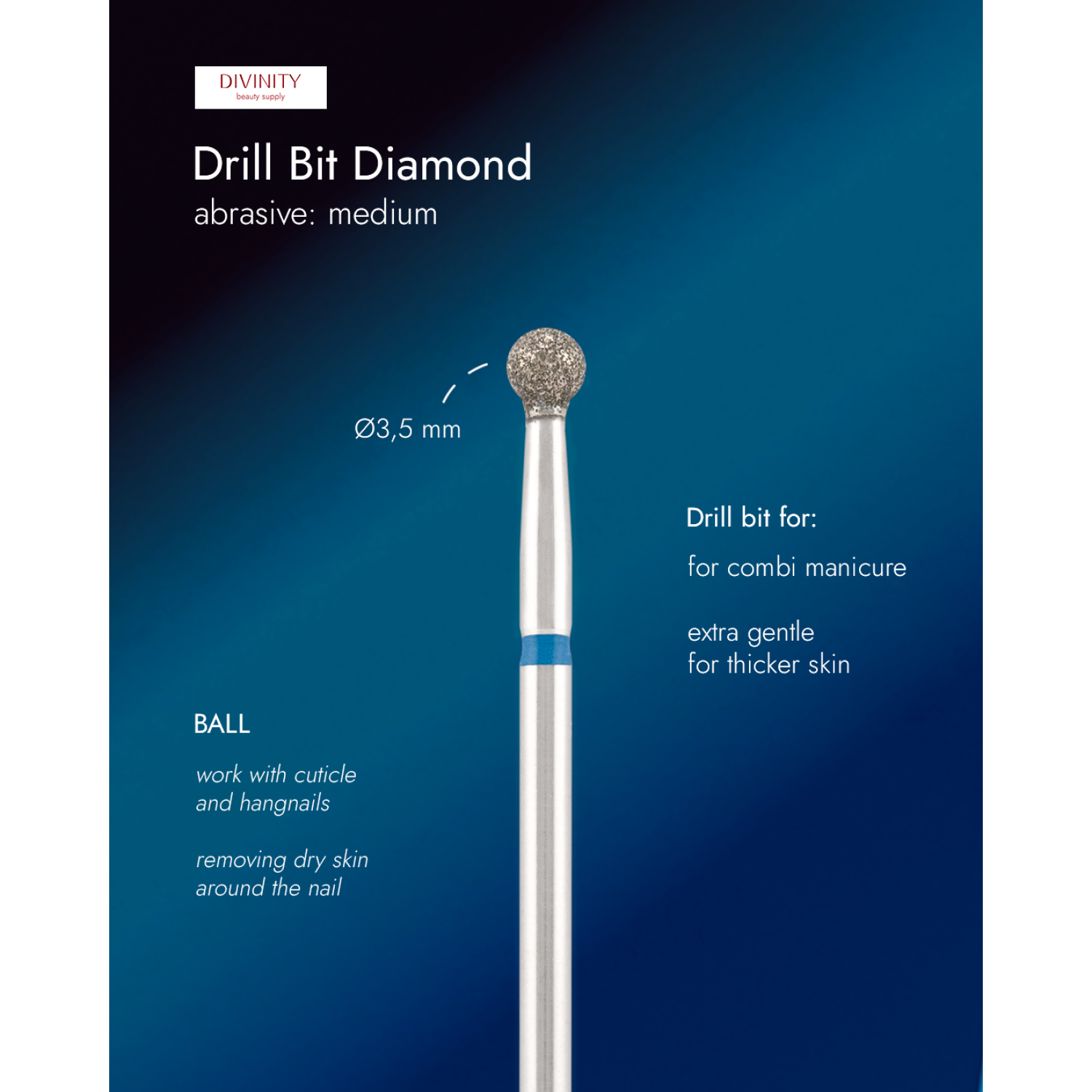 Diamond bit "ball" blue, Ø3,5 mm.