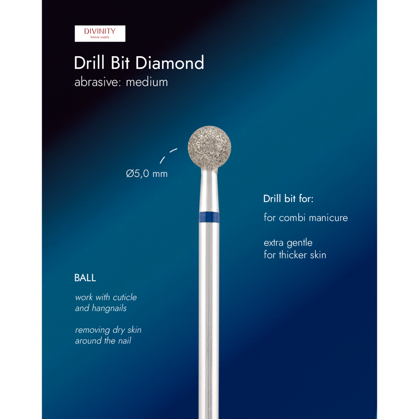 Diamond bit "ball" blue, Ø5,0 mm.
