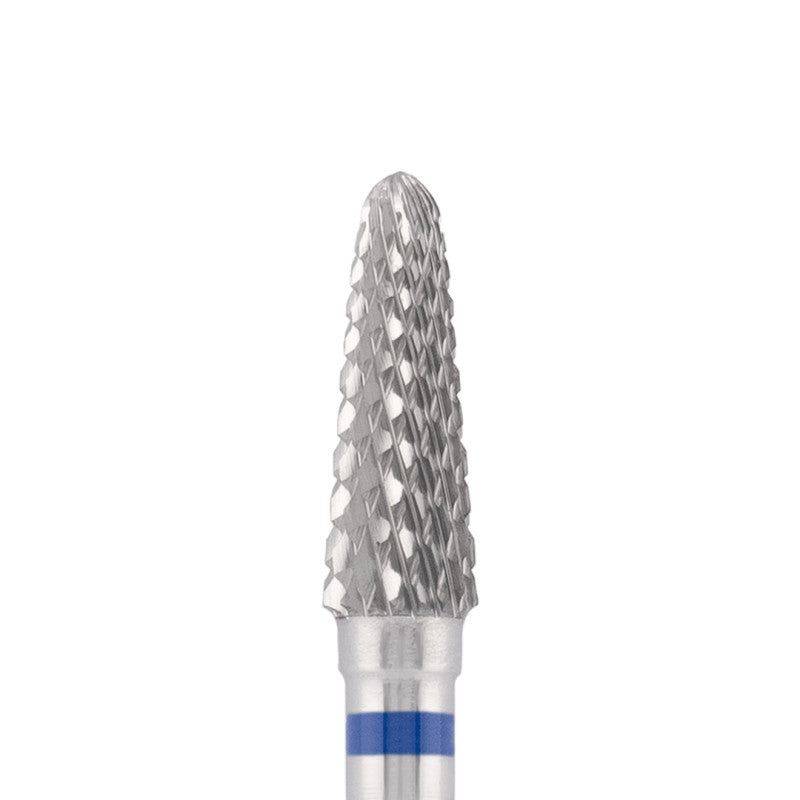 Dettaglio di Tungsten carbide bit "cone" straight left-handed, blue, L-12,0 mm., Ø4,0 mm