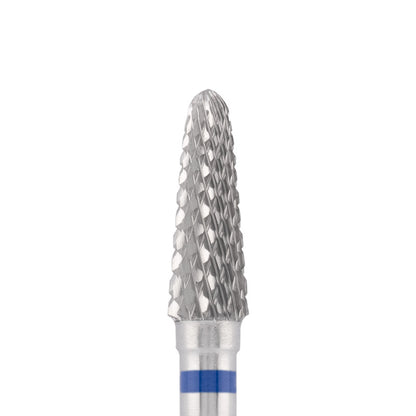 Dettaglio di Tungsten carbide bit "cone" straight left-handed, blue, L-12,0 mm., Ø4,0 mm