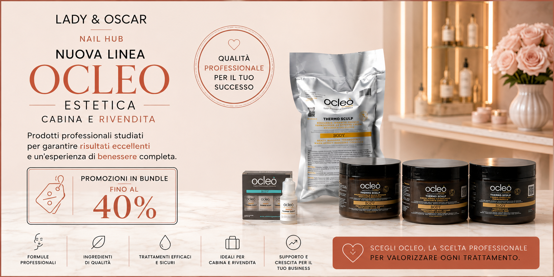 Nuova linea Ocleo Estetica per cabina e rivendita – promozioni bundle fino al 40%