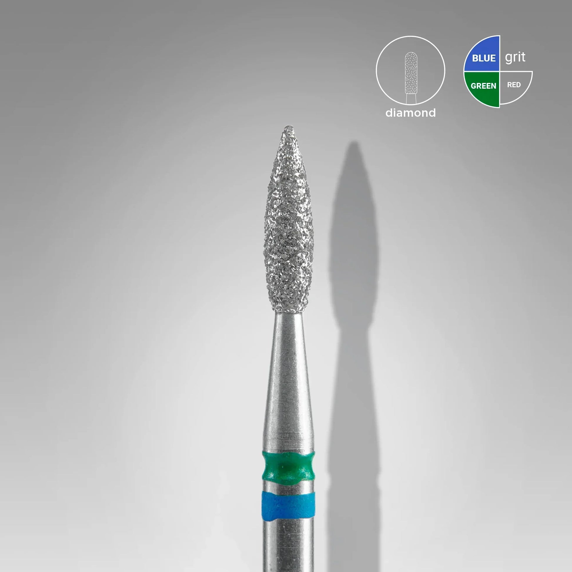 STALEKS Diamond nail drill bit DUO flame blue-green EXPERT head diameter 2,1 mm / working part 8 mm - Lady&Oscar