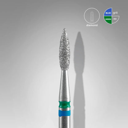 STALEKS Diamond nail drill bit DUO flame blue-green EXPERT head diameter 2,1 mm / working part 8 mm - Lady&Oscar