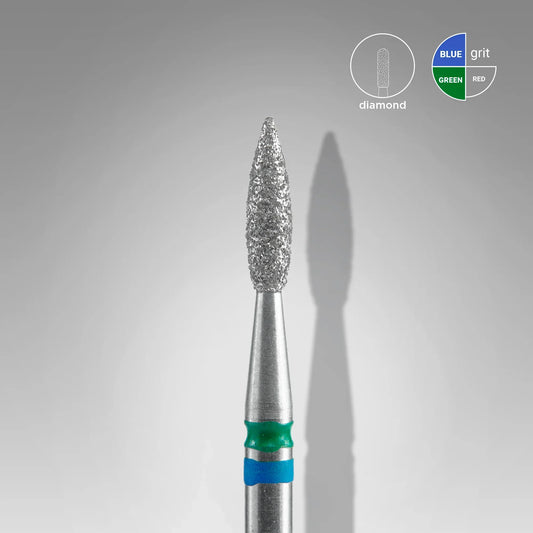 STALEKS Diamond nail drill bit DUO flame blue-green EXPERT head diameter 2,1 mm / working part 8 mm - Lady&Oscar