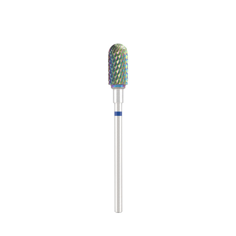 Dettaglio di Tungsten carbide bit "rounded cylinder" blue (rainbow coating), L-13,0 mm., Ø6,8 mm