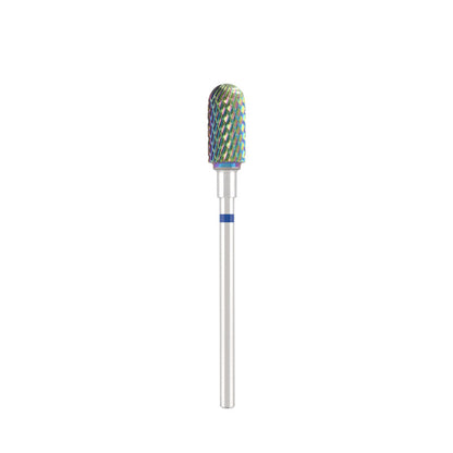 Dettaglio di Tungsten carbide bit "rounded cylinder" blue (rainbow coating), L-13,0 mm., Ø6,8 mm