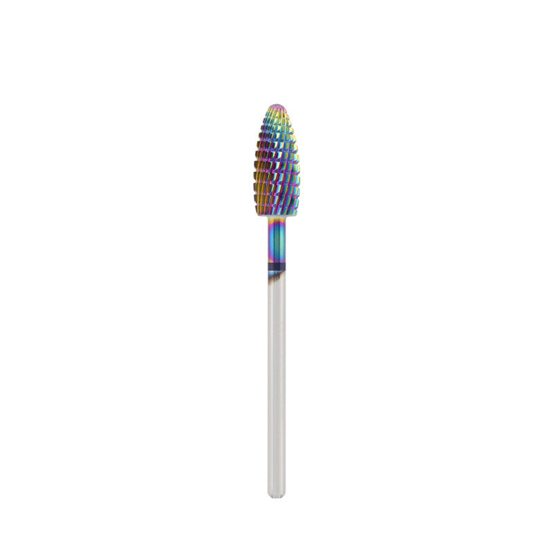 Dettaglio di Tungsten carbide bit "Reversable corn" blue (rainbow coating), L-15,0 mm., Ø6,0 mm