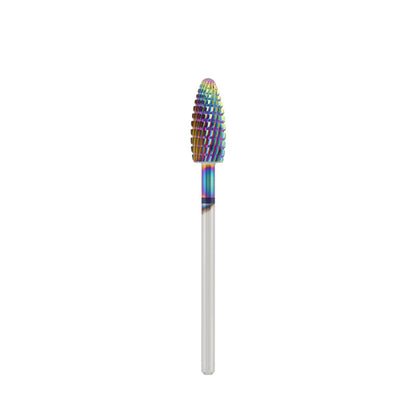 Dettaglio di Tungsten carbide bit "Reversable corn" blue (rainbow coating), L-15,0 mm., Ø6,0 mm