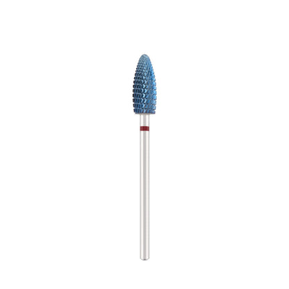 Dettaglio di Tungsten carbide bit "Reversable corn" red (blue coating), L-15,0 mm., Ø6,0 mm