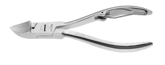 X-CARE INOX + Tronchese unghie piedi rialzato inox, concavo, sovrapposto, molla a filo singola cm 13