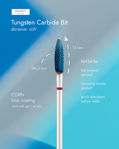 Tungsten carbide bit "Reversable corn" red (blue coating), L-13,0 mm., Ø4,0 mm