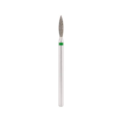 Diamond bit "flame" safe green, L- 8,0 mm., Ø2,1 mm.