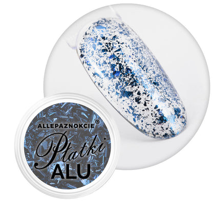 Polvere metallica per unghie Alu Flakes Allepaznokcie n. 6 blu abbagliante, 0,2 g