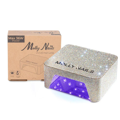 Lampada UV/LED Molly Nails da 36W per unghie, adatta a smalti ibridi, gel e gel acrilici, senza fili e con strass, modello V9BAT,  - Lady&Oscar
