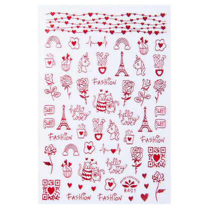 Foglio di adesivi San Valentino rossi R401 per nail art