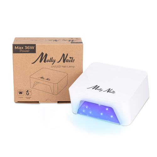 Lampada UV/LED Molly Nails da 36W per unghie, adatta a smalti ibridi, gel e gel acrilici, senza fili, bianca, V9BAT, confezione da 4 pezzi.