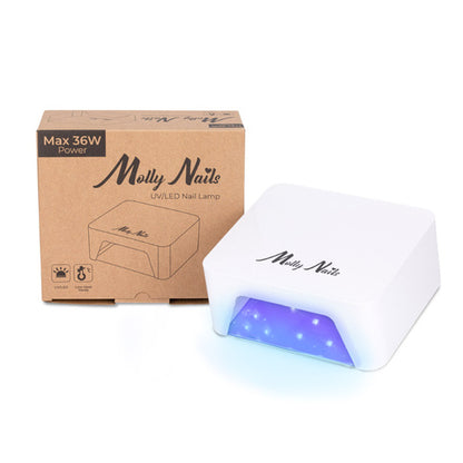 Lampada UV/LED Molly Nails da 36W per unghie, adatta a smalti ibridi, gel e gel acrilici, senza fili, bianca, V9BAT, confezione da 4 pezzi.