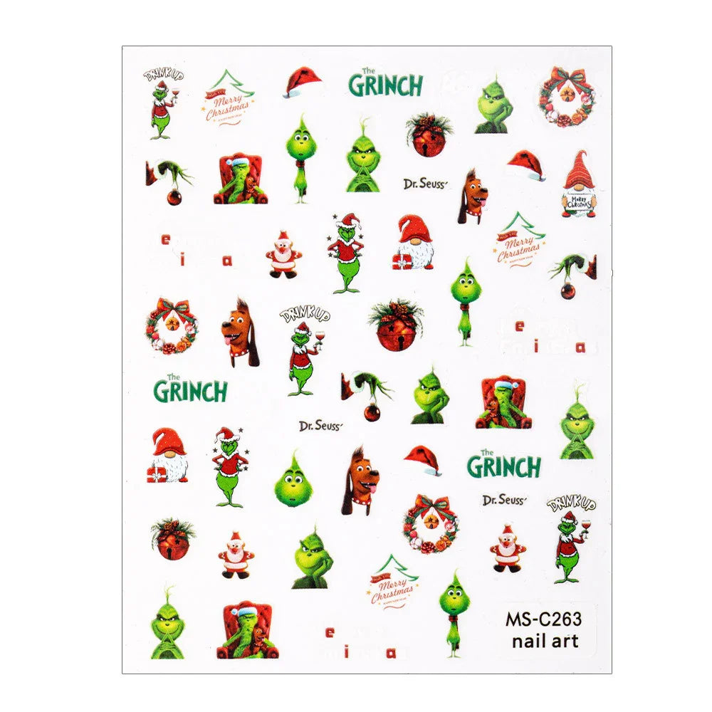 Adesivi per unghie natalizi Molly Nails MS-C263 Autoadesivi Grinch di Natale