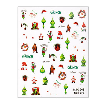 Adesivi per unghie natalizi Molly Nails MS-C263 Autoadesivi Grinch di Natale
