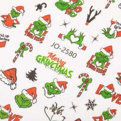 Adesivi per unghie natalizi Molly Nails JO-2580 Autoadesivi Grinch di Natale