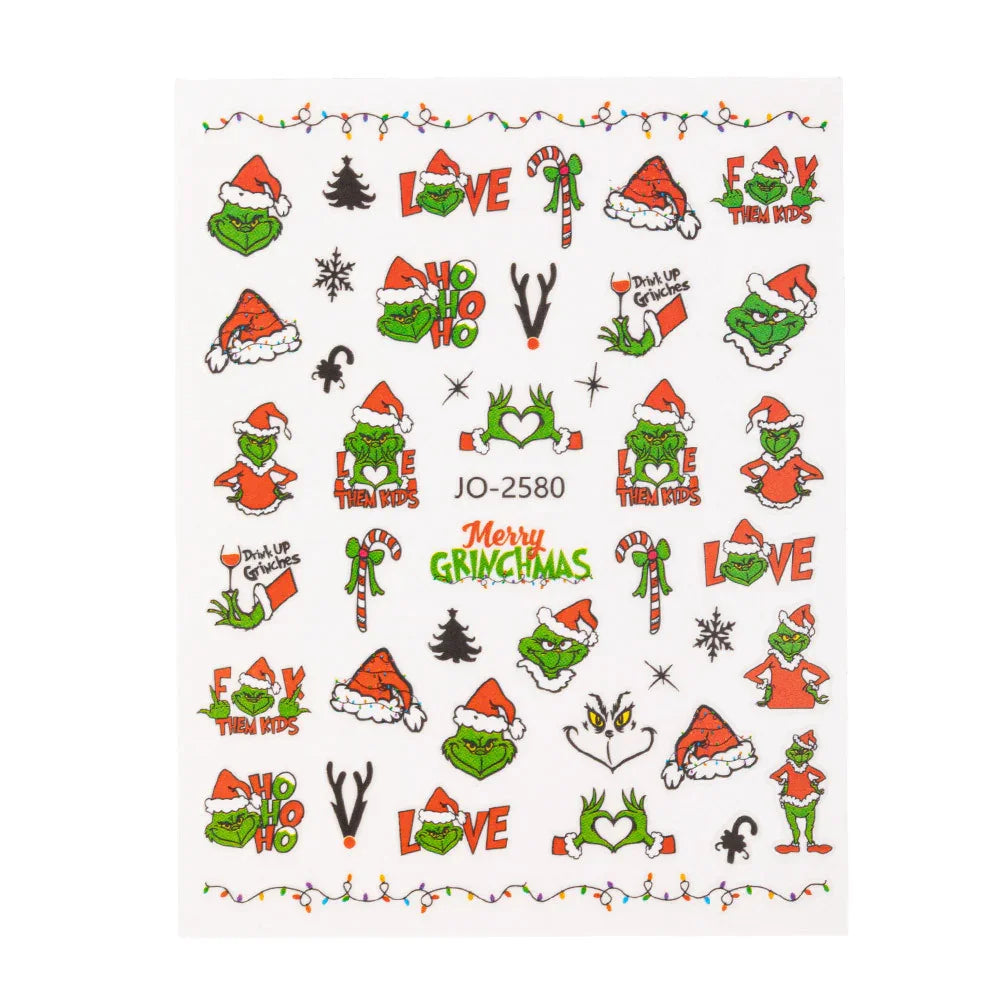 Adesivi per unghie natalizi Molly Nails JO-2580 Autoadesivi Grinch di Natale